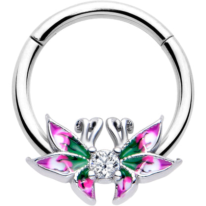 16G 3/8 Clear CZ Gem Profile Butterflies Hinged Segment Ring