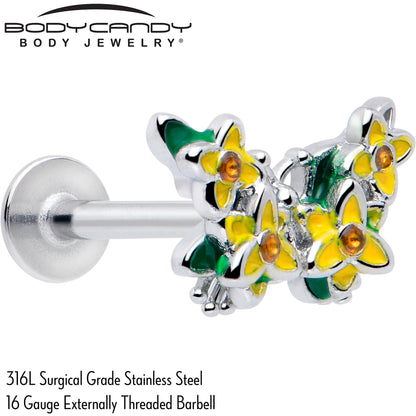 16G 5/16 Yellow CZ Gem Blooming Butterfly Labret Monroe Tragus