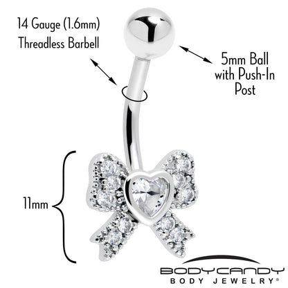 Cubic Zirconia Heart Bow Belly Ring
