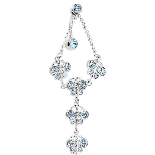 TOP DANGLE Aquamarine PAVED GEM BUTTERFLY CHAIN Belly Ring