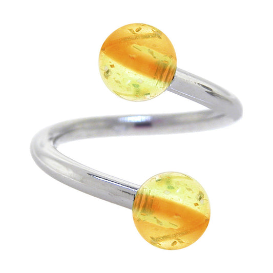 Two-tone Green Orange GLITTER Spiral Belly Button Ring