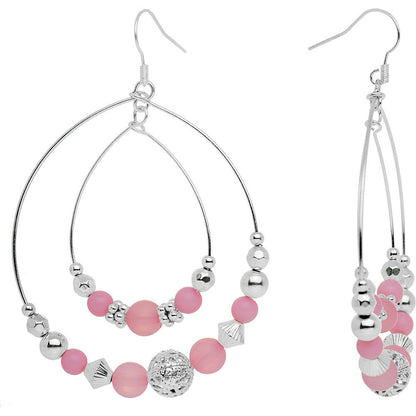Pink Beaded Double Hoop Fashion Earrings