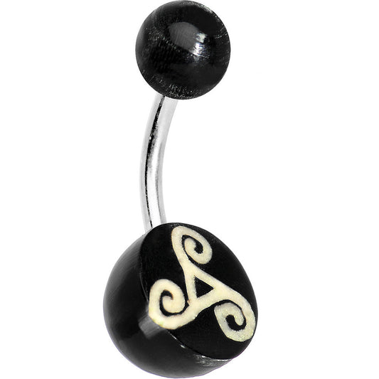 Cream on Black Acrylic Swirled Eye Tribal Belly Ring