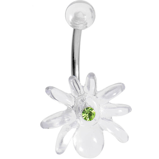 Peridot Green Gem Clear Spider J-Bar Belly Ring