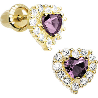 14k Yellow Gold Heart CZ June Birthstone Youth Screwback Earrings