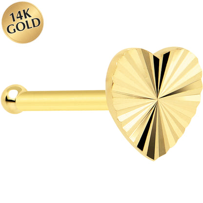 Solid 14K Yellow Gold Flat Textured Heart Nose Bone