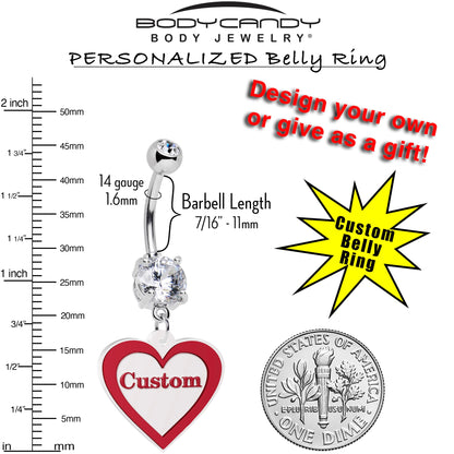 Custom Double Gem Red White Valentines Day Heart Personalized Dangle Belly Ring