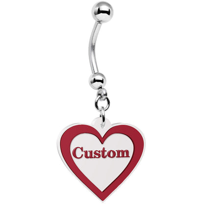 Custom Red White Valentines Day Heart Personalized Dangle Belly Ring