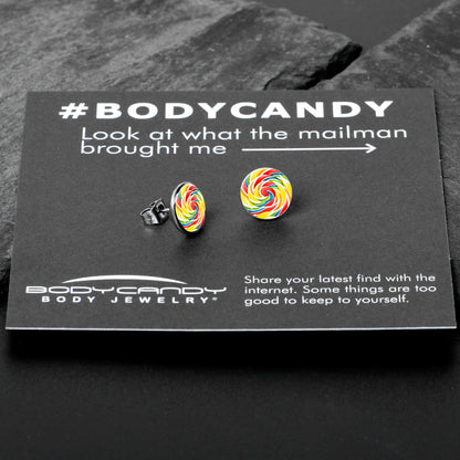 Rainbow Swirl Lollipop Stud Earrings by Onyx O