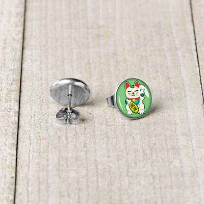 Waving Cat Stud Earrings by Onyx O