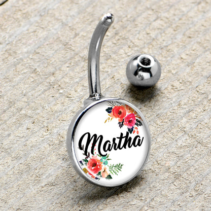 Custom Floral Personalized Name Belly Ring