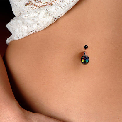 Rainbow Pride Butterfly Black Belly Ring