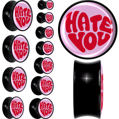 Retro Text Hate You Black Acrylic Saddle Plug Set by Onyx O