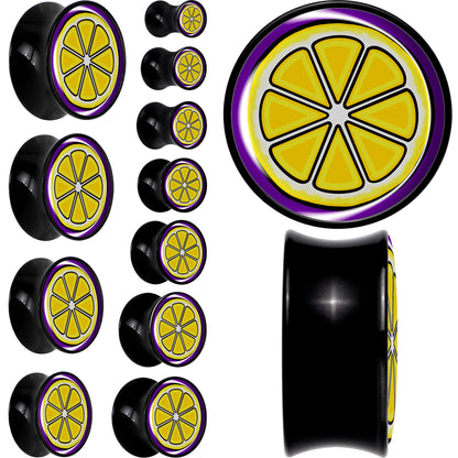 Yellow Slice of Lemon Black Acrylic Saddle Plug Set by Onyx O