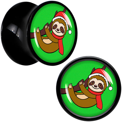 Holiday Santa Sloth Black Acrylic Saddle Plug Set by Onyx O