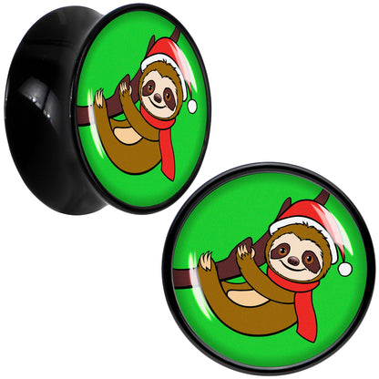 Holiday Santa Sloth Black Acrylic Saddle Plug Set by Onyx O