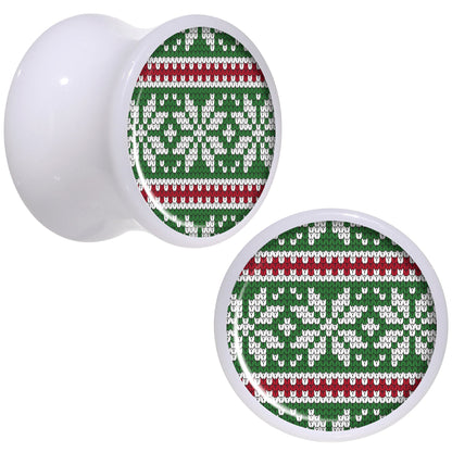 Green Red Christmas Sweater White Acrylic Saddle Plug Set Sizes 5mm to 20mm