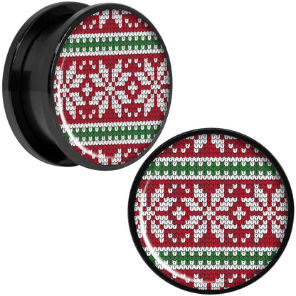 Red Green Christmas Sweater Black Screw Fit Plug Set Sizes 5mm to 20mm