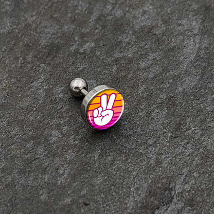 16G 1/4 Retro Stripes Peace Sign Fingers Cartilage Tragus Earring by Onyx O