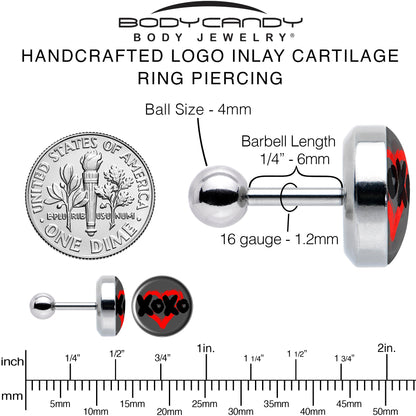16G 1/4 XOXO Heart Tragus Cartilage Earring by Onyx O