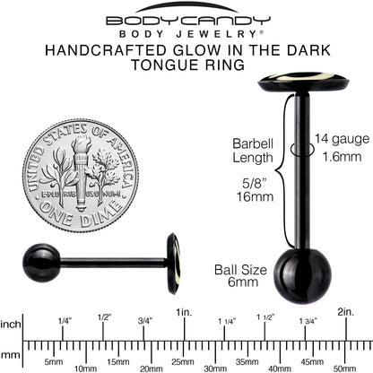 Power Button Glow in the Dark Black Anodized Barbell Tongue Ring