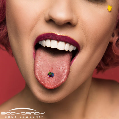 Rainbow Cheetah Print Barbell Tongue Ring by Onyx O