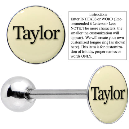 Custom Glow in the Dark Logo Stainless Steel Barbell Tongue Ring