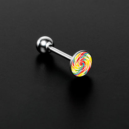 Rainbow Swirl Lollipop Barbell Tongue Ring by Onyx O