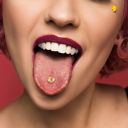 Rainbow Swirl Lollipop Barbell Tongue Ring by Onyx O