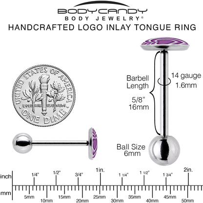 Purple Retro Heart Barbell Tongue Ring by Onyx O