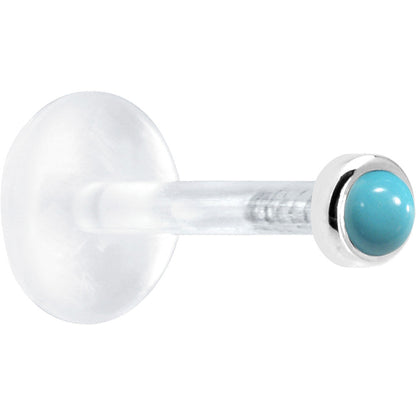 16G 5/16 Solid 14K White Gold 2mm Genuine Turquoise Bioplast Tragus Earring Stud