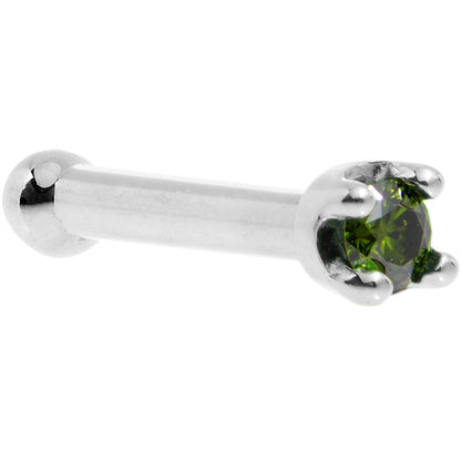 Solid 14K White Gold 1.5mm Genuine Green Diamond Nose Ring