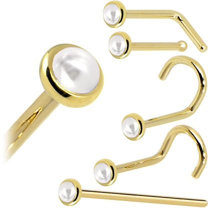 Solid 14K Yellow Gold 2mm Cultured Pearl Nose Ring
