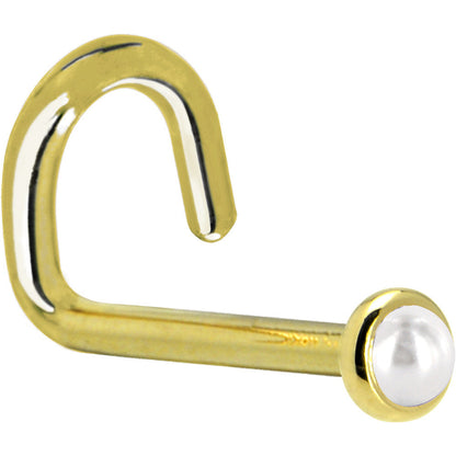 Solid 14K Yellow Gold 2mm Cultured Pearl Nose Ring