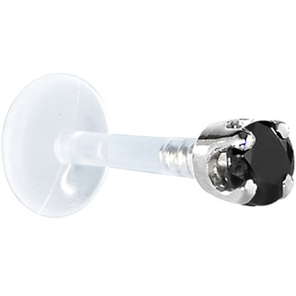 16G 1/4 Solid 14K White Gold 3mm Black Cubic Zirconia Bioplast Tragus Earring Stud