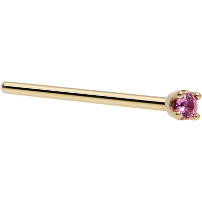 Solid 18K Yellow Gold 1.5mm Genuine Pink Sapphire Nose Ring