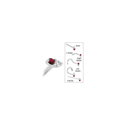 14k White Gold Red 1.5mm CZ Marquise Nose Ring