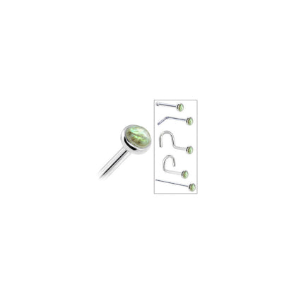 Solid 14K White Gold 2mm Labradorite Nose Ring