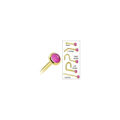 Solid 14K Yellow Gold 2mm Pink Tourmaline Nose Ring
