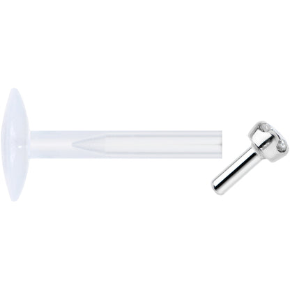 16G Bioplast 14K White Gold 1.5mm Genuine Diamond Micro Labret