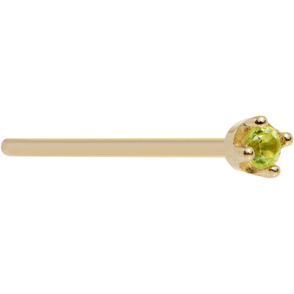 Solid 14K Yellow Gold 1.5mm Genuine Peridot Nose Ring