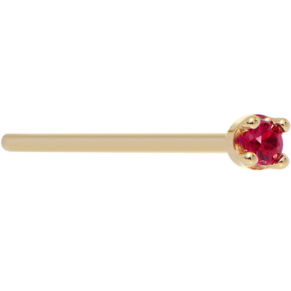 Solid 14K Yellow Gold 1.5mm Diamond Cut Genuine Ruby Nose Ring