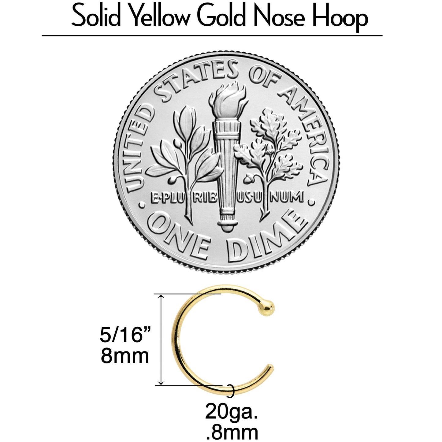 20G 5/16 Solid 18K Yellow Gold Nose Hoop