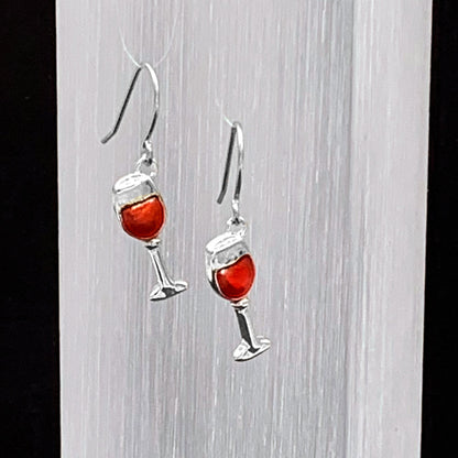 Stainless Steel Red Wine Glass Earrings