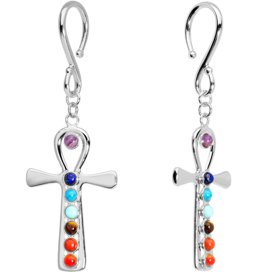 Handcrafted Steel Balanced Life Chakra Ankh Ear Weights