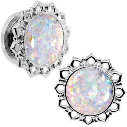 Handcrafted White Faux Opal Mandala Screw Fit Plug Set Sizes 8mm to 20mm
