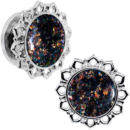 Handcrafted Black Faux Opal Mandala Screw Fit Plug Set Sizes 8mm to 20mm