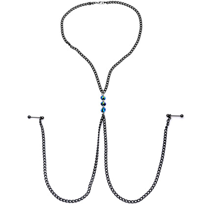 Gothic Black Necklace to Nipple Chain Created with Crystals