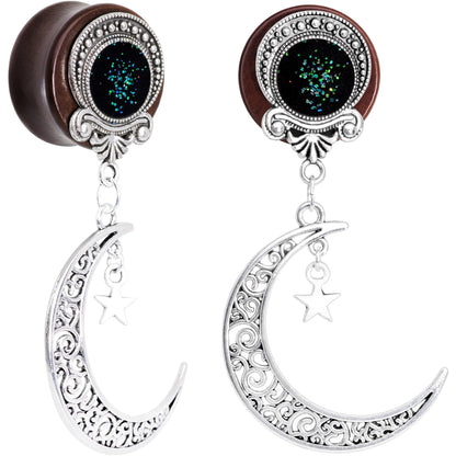 Handmade Beechwood Dark Crescent Moon Dangle Saddle Plug Set Sizes 8mm to 20mm