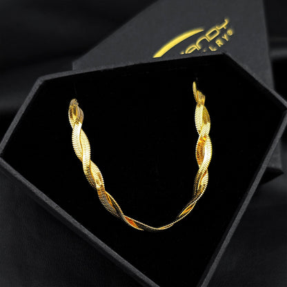 Stainless Steel Gold Tone PVD Braided Herringbone Chain Necklace